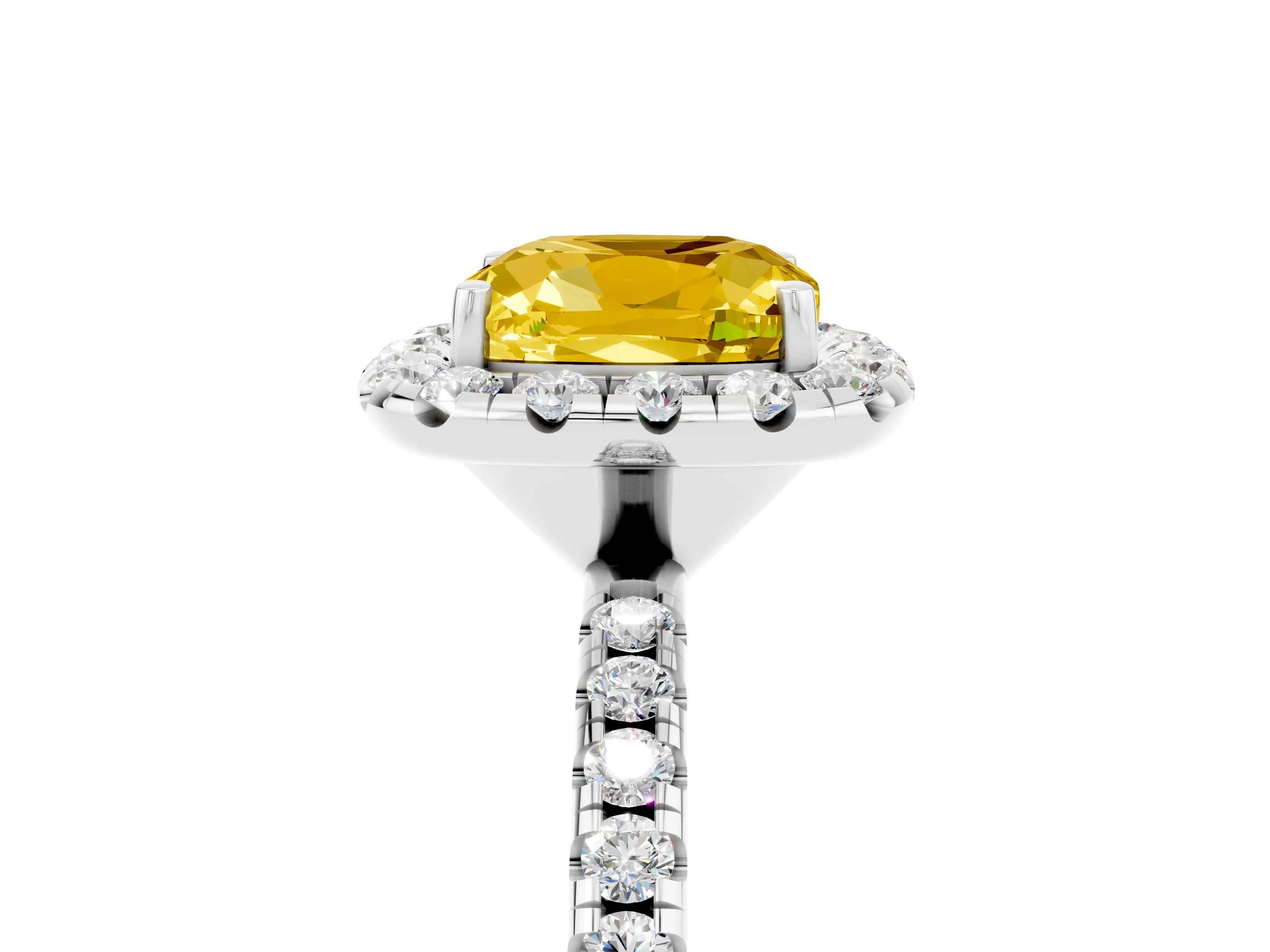 White gold Cushion Cut Cut Diamond Floral Halo Engagement Ring with Pavé Band and Prong Setting_5