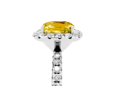 White gold Cushion Cut Cut Diamond Floral Halo Engagement Ring with Pavé Band and Prong Setting_5