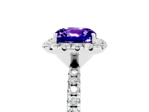 White gold Cushion Cut Cut Diamond Floral Halo Engagement Ring with Pavé Band and Prong Setting_5