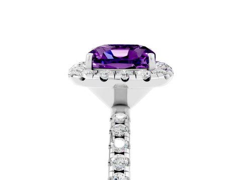 White gold Cushion Cut Cut Diamond Floral Halo Engagement Ring with Pavé Band and Prong Setting_5