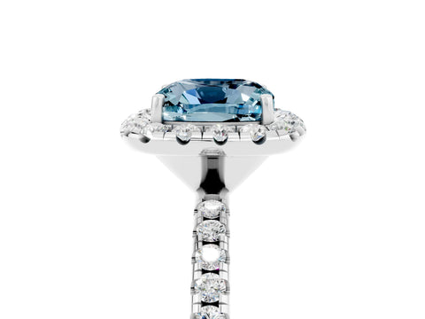 White gold Cushion Cut Cut Diamond Floral Halo Engagement Ring with Pavé Band and Prong Setting_5