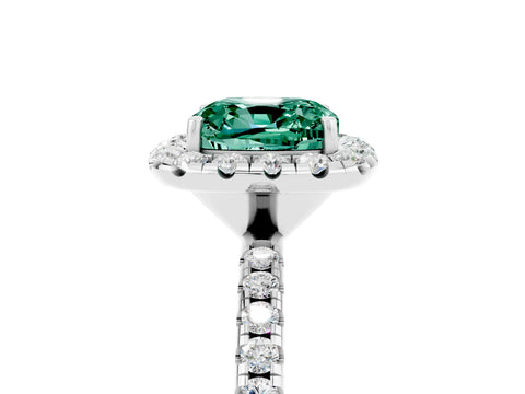 White gold Cushion Cut Cut Diamond Floral Halo Engagement Ring with Pavé Band and Prong Setting_5