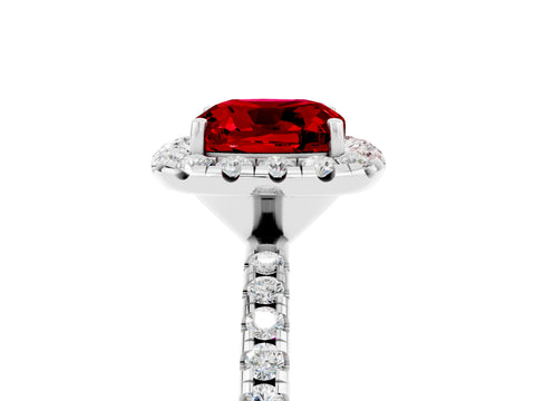 White gold Cushion Cut Cut Diamond Floral Halo Engagement Ring with Pavé Band and Prong Setting_5