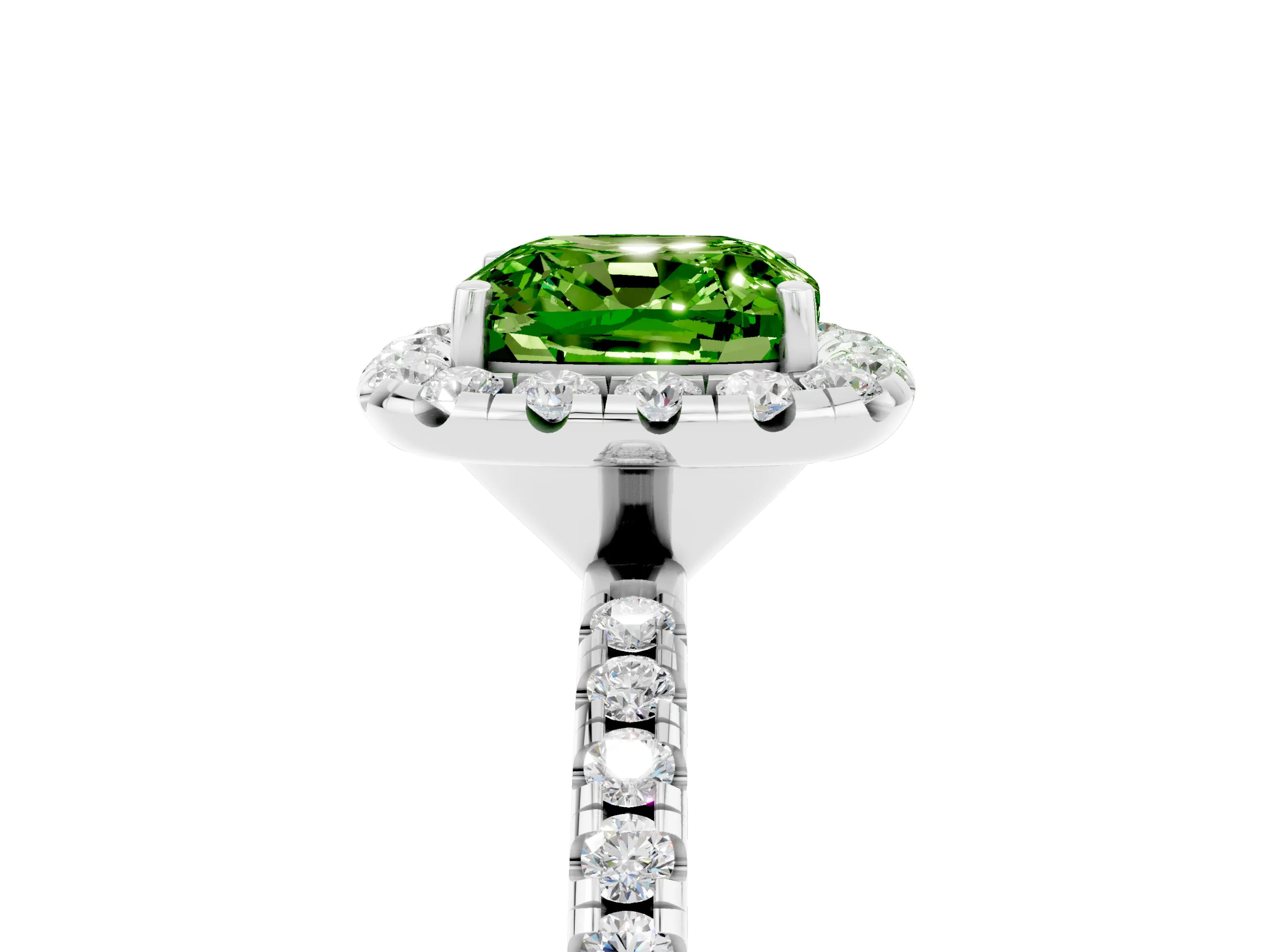 White gold Cushion Cut Cut Diamond Floral Halo Engagement Ring with Pavé Band and Prong Setting_5