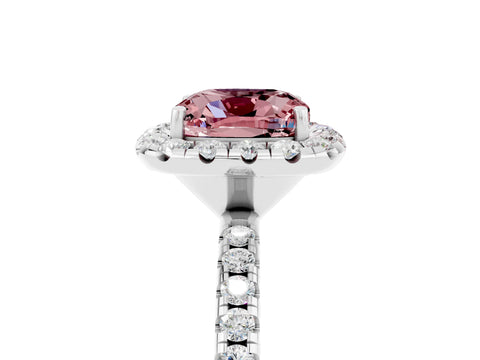White gold Cushion Cut Cut Diamond Floral Halo Engagement Ring with Pavé Band and Prong Setting_5