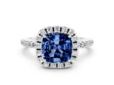 White gold Cushion Cut Cut Diamond Floral Halo Engagement Ring with Pavé Band and Prong Setting
