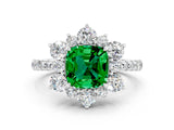 White gold Cushion Cut Cut Diamond Floral Halo Pave Band with Prong Setting