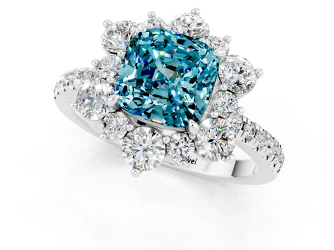 White gold Cushion Cut Cut Diamond Floral Halo Pave Band with Prong Setting_1