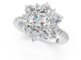 White gold Cushion Cut Cut Diamond Floral Halo Pave Band with Prong Setting_1