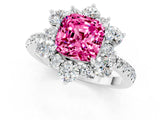 White gold Cushion Cut Cut Diamond Floral Halo Pave Band with Prong Setting_1