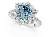 White gold Cushion Cut Cut Diamond Floral Halo Pave Band with Prong Setting_1