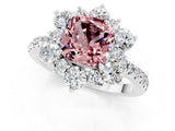 White gold Cushion Cut Cut Diamond Floral Halo Pave Band with Prong Setting_1