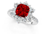 White gold Cushion Cut Cut Diamond Floral Halo Pave Band with Prong Setting_1