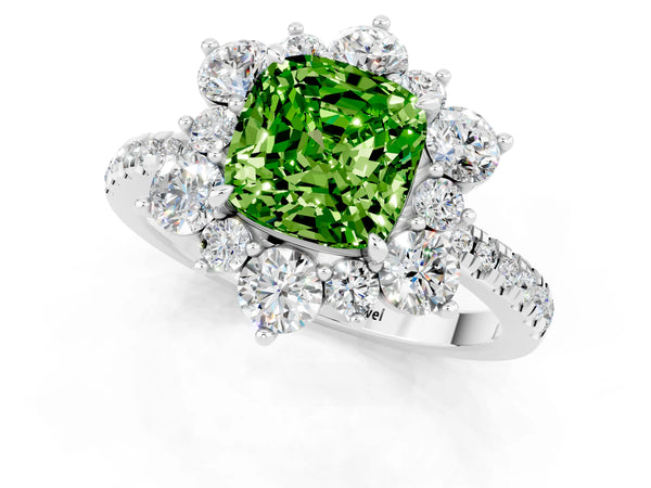 Platinum Cushion Cut Cut Diamond Floral Halo Pave Band with Prong Setting