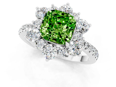 White gold Cushion Cut Cut Diamond Floral Halo Pave Band with Prong Setting_1