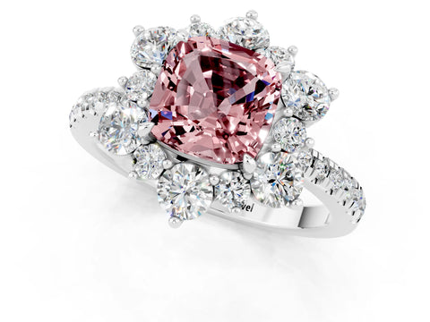 White gold Cushion Cut Cut Diamond Floral Halo Pave Band with Prong Setting_1
