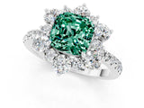 White gold Cushion Cut Cut Diamond Floral Halo Pave Band with Prong Setting_1