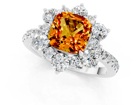 White gold Cushion Cut Cut Diamond Floral Halo Pave Band with Prong Setting_1