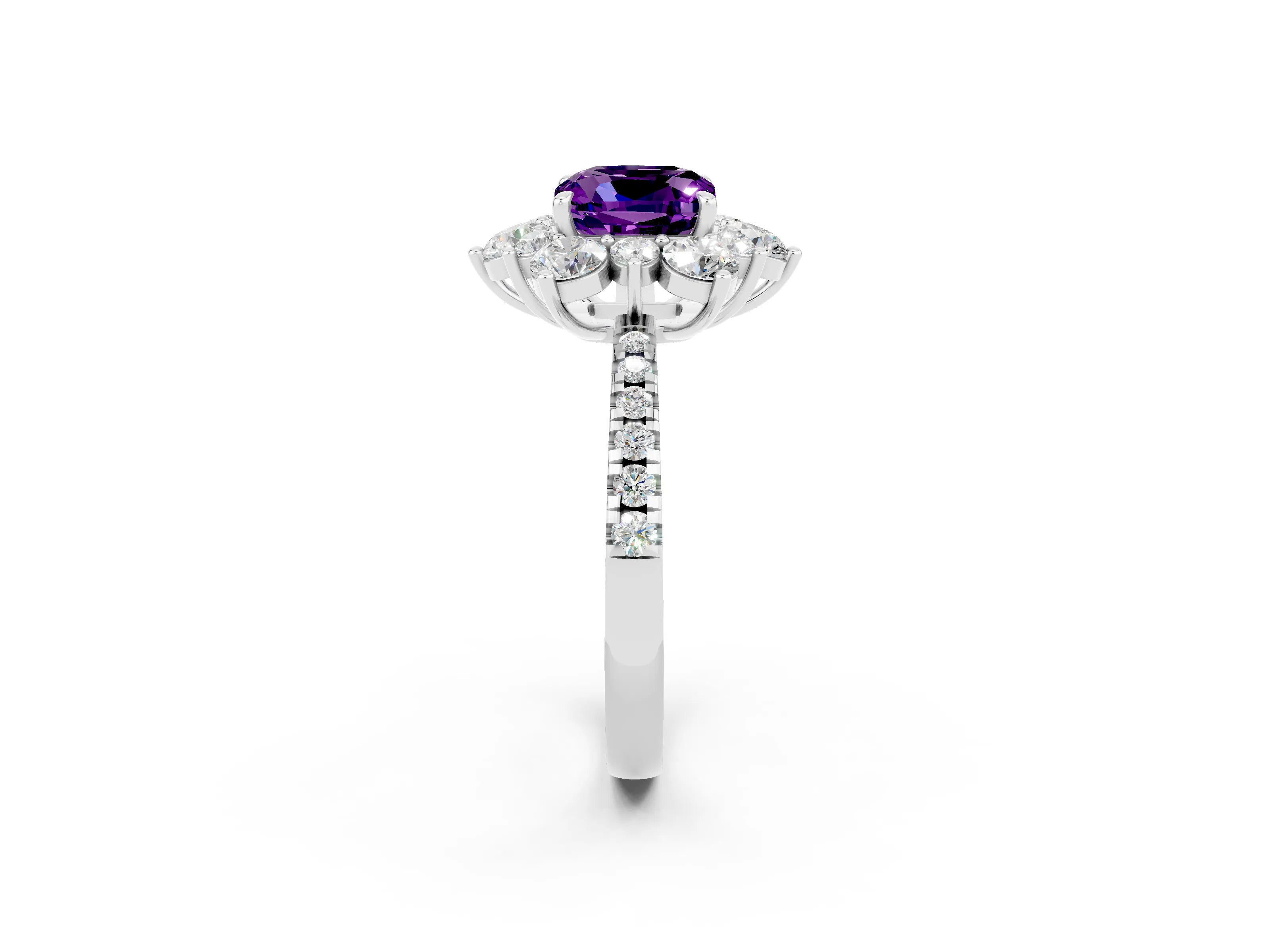 White gold Cushion Cut Cut Diamond Floral Halo Pave Band with Prong Setting_2