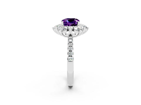 White gold Cushion Cut Cut Diamond Floral Halo Pave Band with Prong Setting_2
