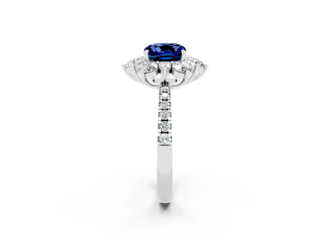 White gold Cushion Cut Cut Diamond Floral Halo Pave Band with Prong Setting_2