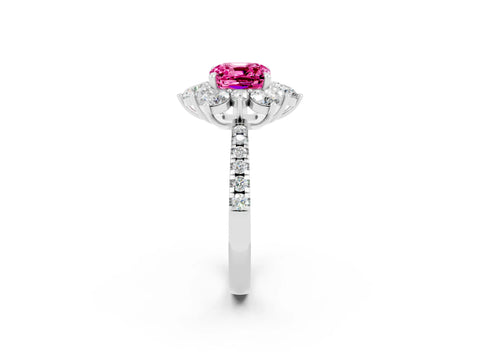 White gold Cushion Cut Cut Diamond Floral Halo Pave Band with Prong Setting_2