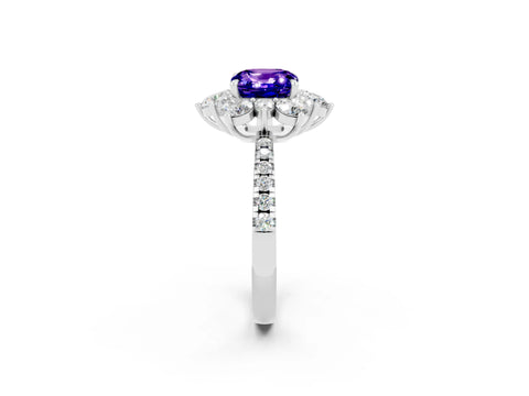White gold Cushion Cut Cut Diamond Floral Halo Pave Band with Prong Setting_2