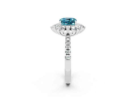 White gold Cushion Cut Cut Diamond Floral Halo Pave Band with Prong Setting_2