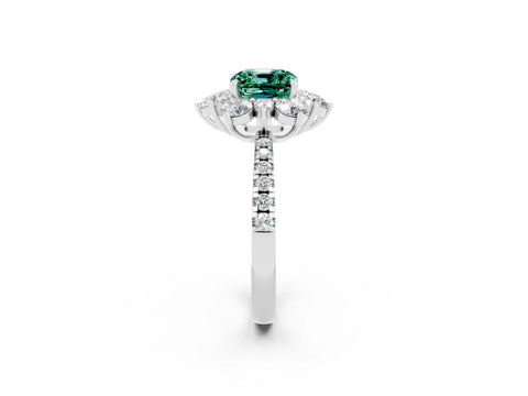White gold Cushion Cut Cut Diamond Floral Halo Pave Band with Prong Setting_2