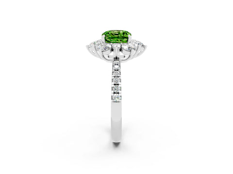 White gold Cushion Cut Cut Diamond Floral Halo Pave Band with Prong Setting_2