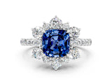 White gold Cushion Cut Cut Diamond Floral Halo Pave Band with Prong Setting