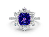 White gold Cushion Cut Cut Diamond Floral Halo Pave Band with Prong Setting