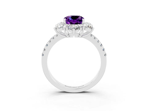White gold Cushion Cut Cut Diamond Floral Halo Pave Band with Prong Setting_3