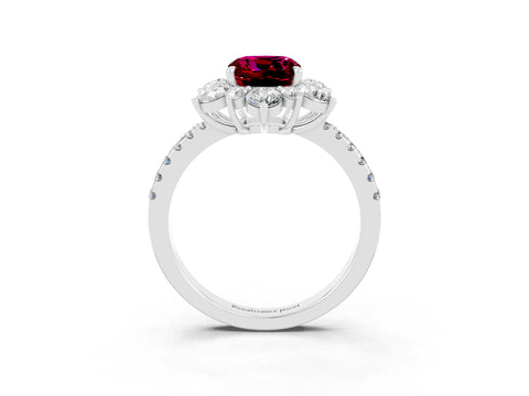 White gold Cushion Cut Cut Diamond Floral Halo Pave Band with Prong Setting_3