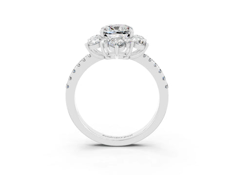 White gold Cushion Cut Cut Diamond Floral Halo Pave Band with Prong Setting_3