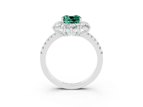 White gold Cushion Cut Cut Diamond Floral Halo Pave Band with Prong Setting_3