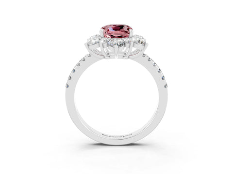 White gold Cushion Cut Cut Diamond Floral Halo Pave Band with Prong Setting_3