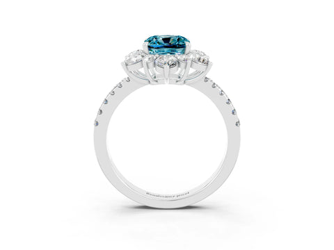 White gold Cushion Cut Cut Diamond Floral Halo Pave Band with Prong Setting_3