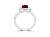 White gold Cushion Cut Cut Diamond Floral Halo Pave Band with Prong Setting_3