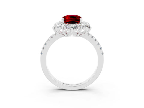 White gold Cushion Cut Cut Diamond Floral Halo Pave Band with Prong Setting_3
