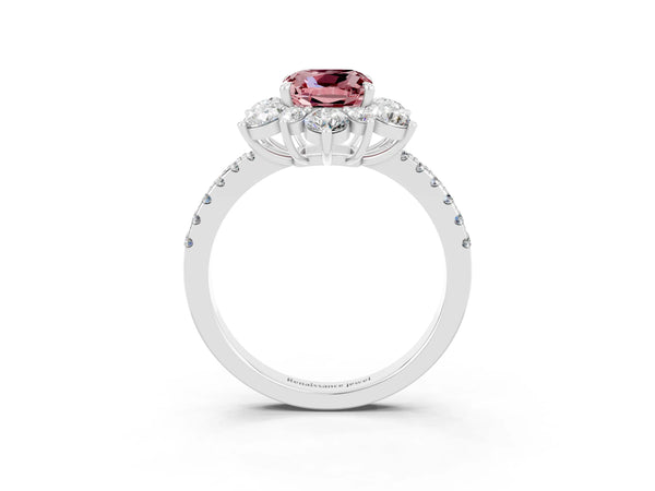 Platinum Cushion Cut Cut Diamond Floral Halo Pave Band with Prong Setting