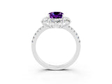 White gold Cushion Cut Cut Diamond Floral Halo Pave Band with Prong Setting_3