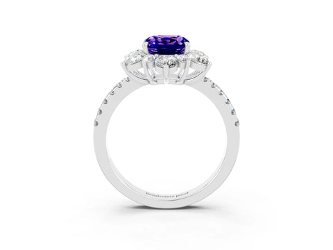 White gold Cushion Cut Cut Diamond Floral Halo Pave Band with Prong Setting_3