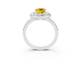 White gold Cushion Cut Cut Diamond Floral Halo Pave Band with Prong Setting_3