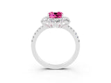 White gold Cushion Cut Cut Diamond Floral Halo Pave Band with Prong Setting_3