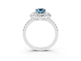 White gold Cushion Cut Cut Diamond Floral Halo Pave Band with Prong Setting_3