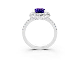 White gold Cushion Cut Cut Diamond Floral Halo Pave Band with Prong Setting_3