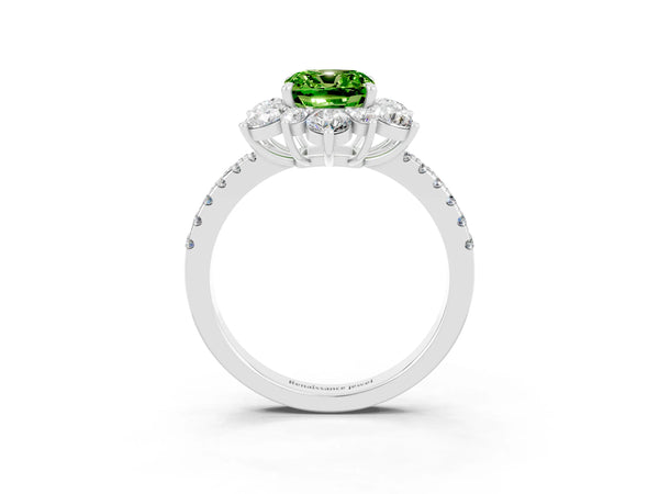 Platinum Cushion Cut Cut Diamond Floral Halo Pave Band with Prong Setting