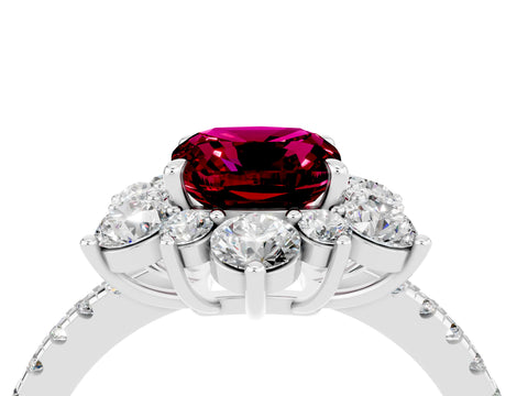 White gold Cushion Cut Cut Diamond Floral Halo Pave Band with Prong Setting_4