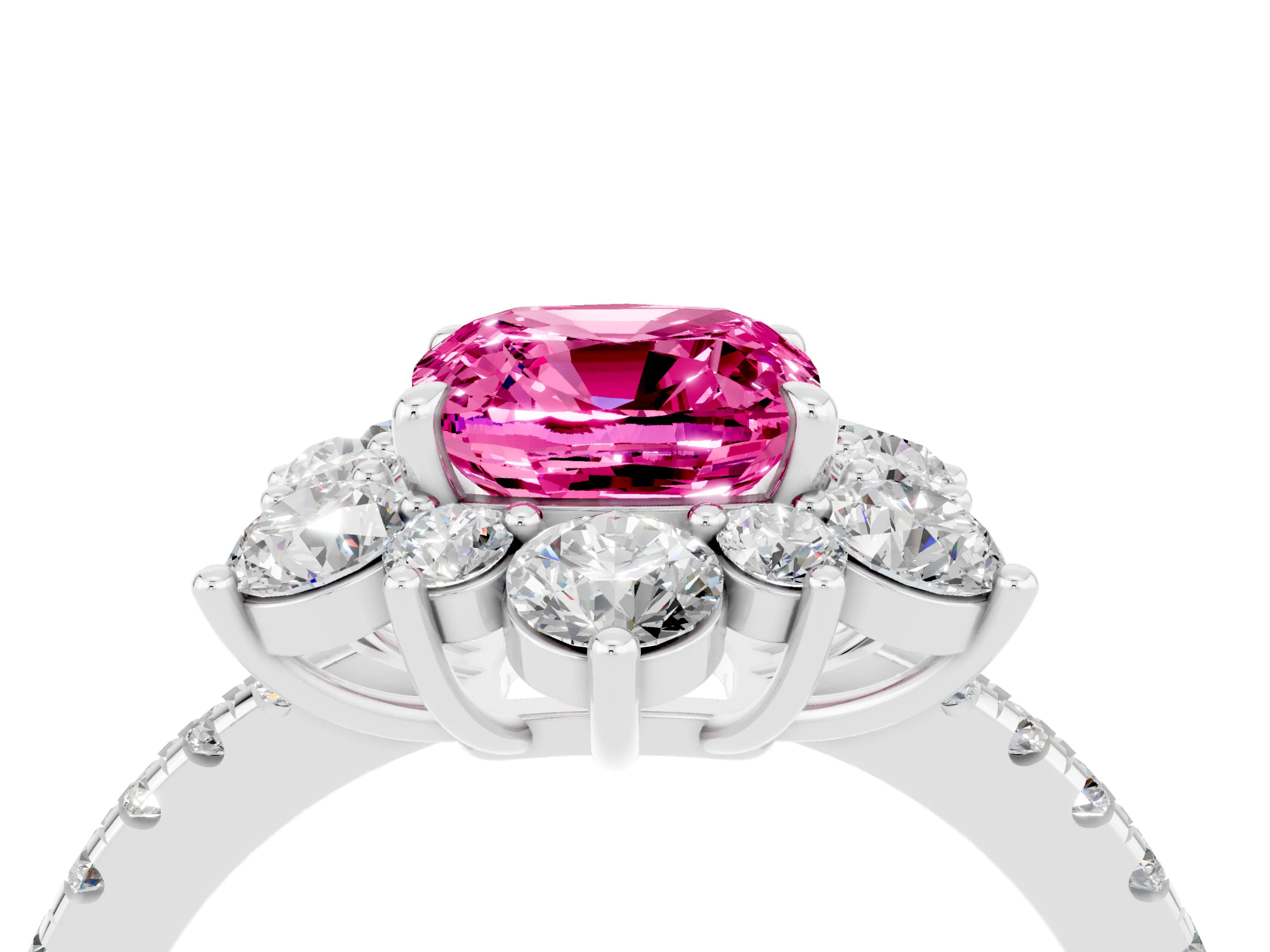 White gold Cushion Cut Cut Diamond Floral Halo Pave Band with Prong Setting_4